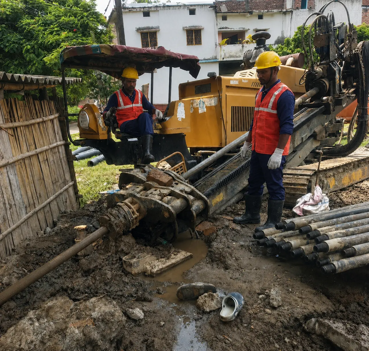Horizontal directional drilling equipment installing an underground pipeline